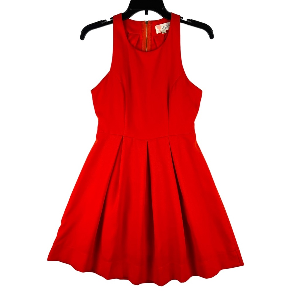 L'ATISTE By Amy Sleeveless Pleated Ruffle Dress Womens Size S Red